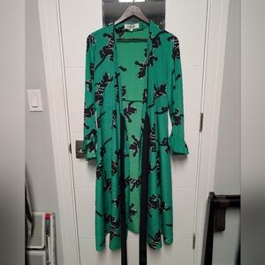 Diane Von Furstenberg Green and Black 3/4 Sleeve Dress